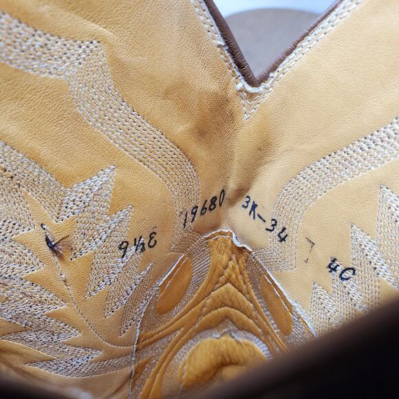 Sanders Boots Men 9.5 E WIDE Two Tone Brown Leather Retro Cowboy Western Vintage - Picture 13 of 16